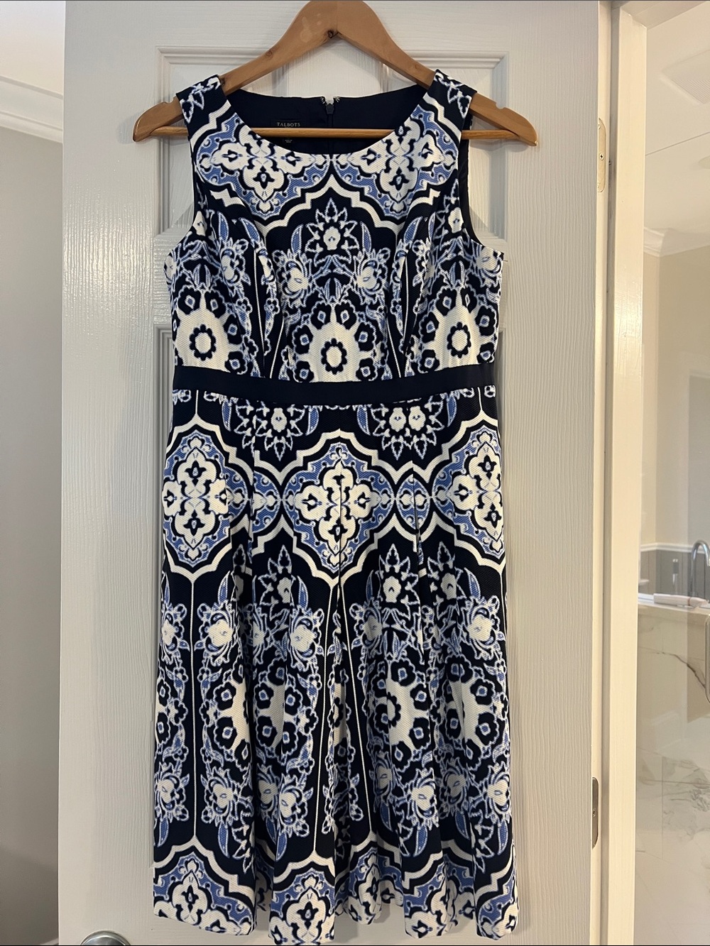Talbots Navy & White Sleeveless Fit-and-Flare Dress